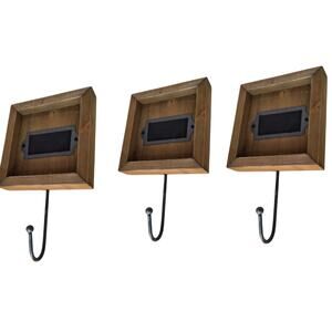 Lot of 3 New View Gifts & Accessories Rustic Wood Wall Hooks w Vinyl Label Area